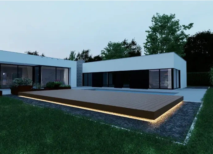 Terrasse en bois sur structure sur vis de fondation