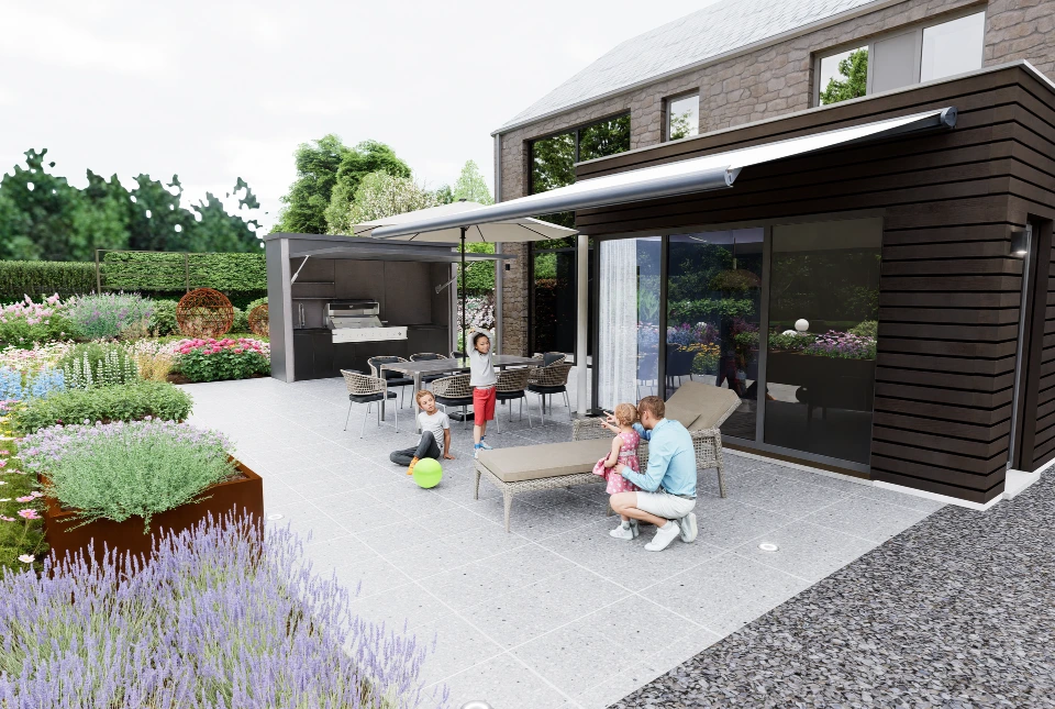 Terrasse aménagée avec cuisine extérieure